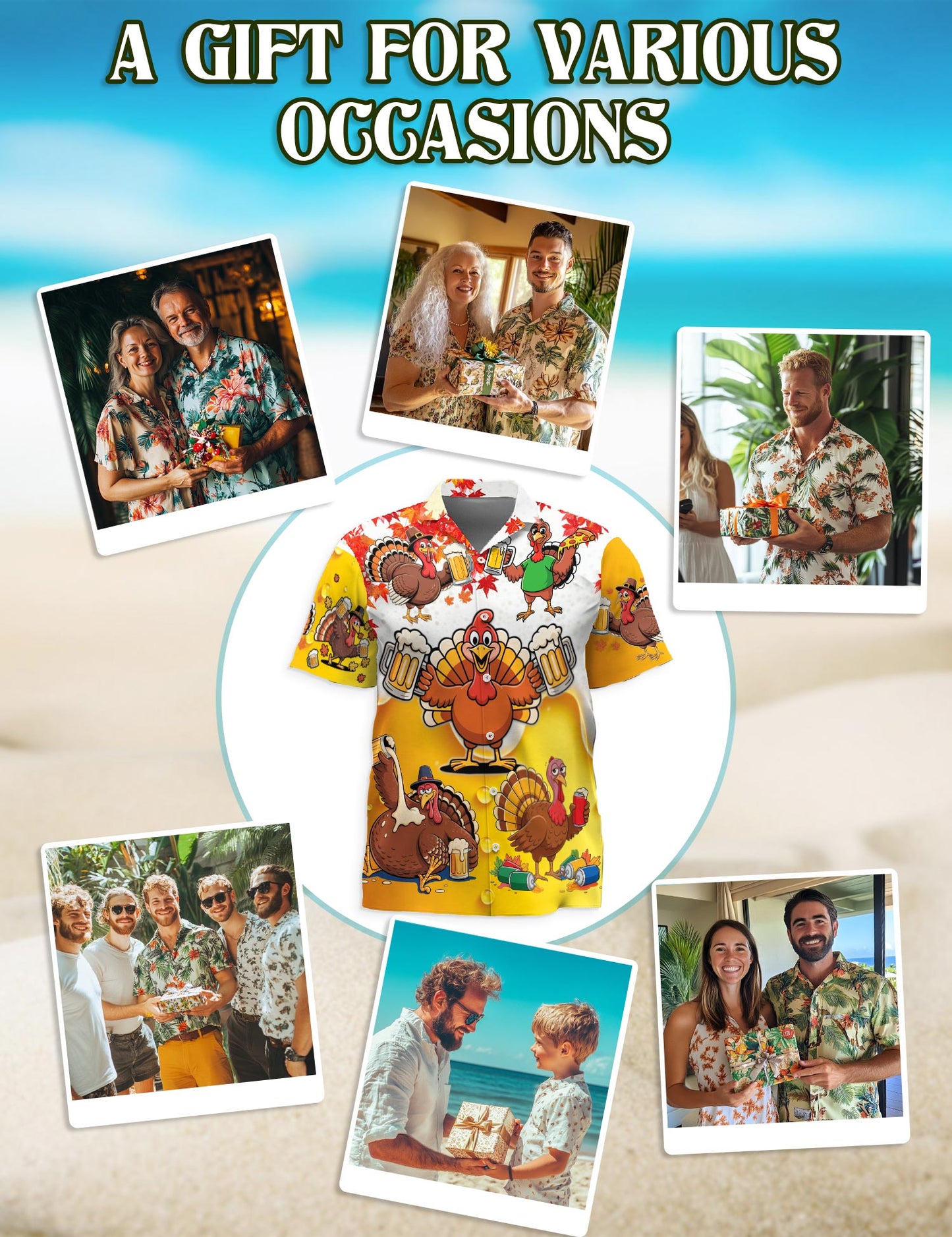 Funny Drunk Turkey Thanksgiving Hawaiian Shirt for Men, Button Down Aloha Shirt - Azhawaiian
