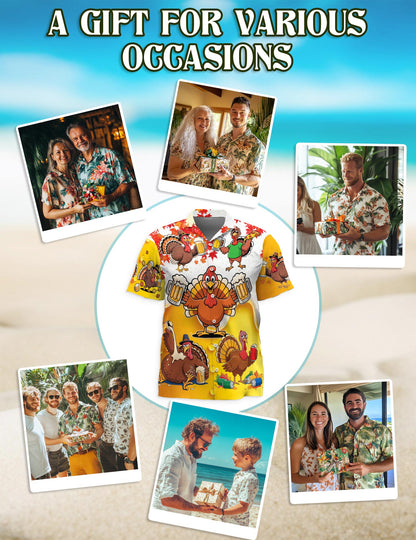 Funny Drunk Turkey Thanksgiving Hawaiian Shirt for Men, Button Down Aloha Shirt - Azhawaiian