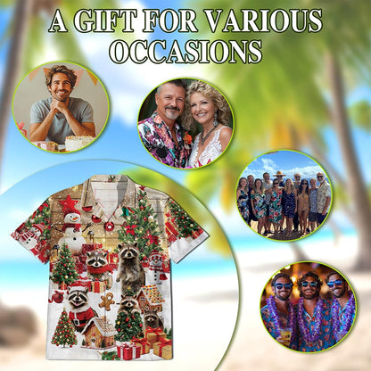 Christmas Raccoon Hawaiian Shirt for Men, Button Down Aloha Shirt - Azhawaiian
