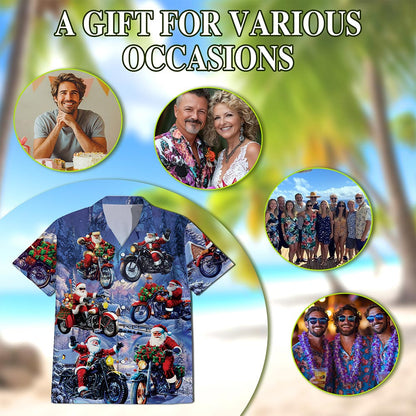 Santa Claus Riding Motorcycle Hawaiian Shirt for Men, Button Down Aloha Shirt - Azhawaiian