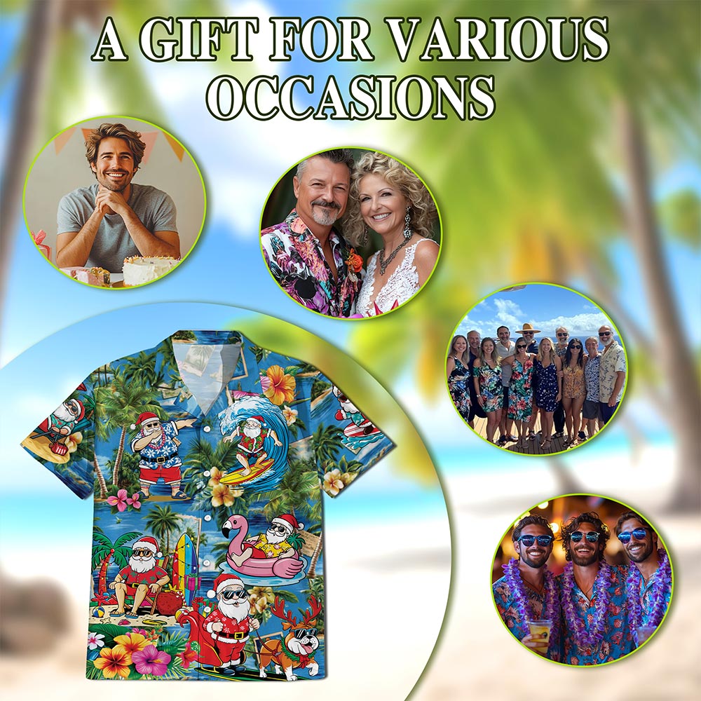 Christmas Santa Claus Hawaiian Shirt for Men, Button Down Aloha Shirt - Azhawaiian