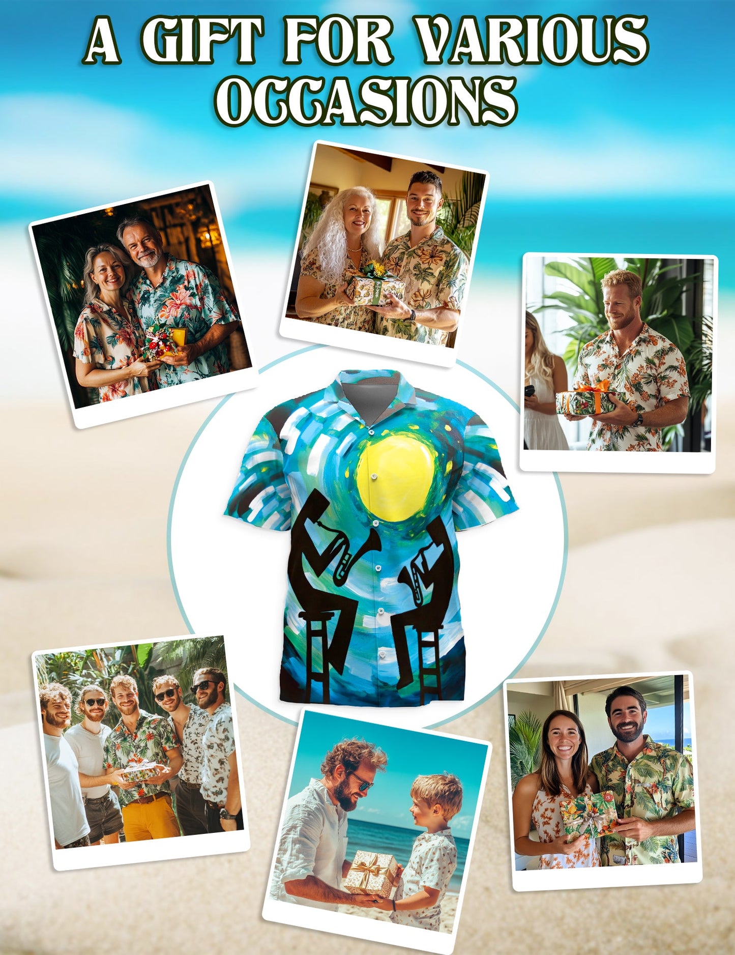 Vintage Trumpet Pattern Hawaiian Shirt for Men, Button Down Aloha Shirt - Azhawaiian