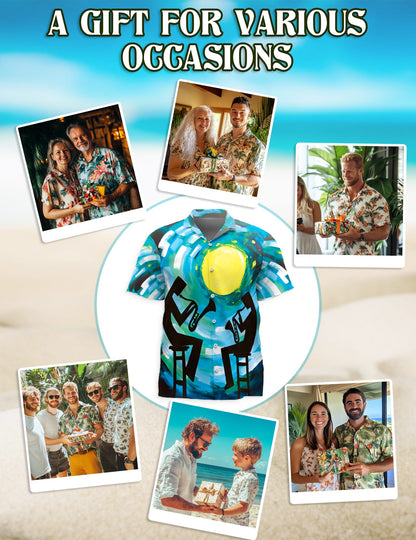 Vintage Trumpet Pattern Hawaiian Shirt for Men, Button Down Aloha Shirt - Azhawaiian