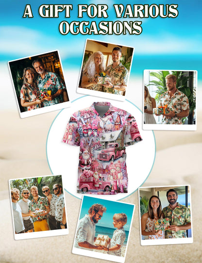 Pink Christmas Santa Claus Hawaiian Shirt for Men, Button Down Aloha Shirt - Azhawaiian