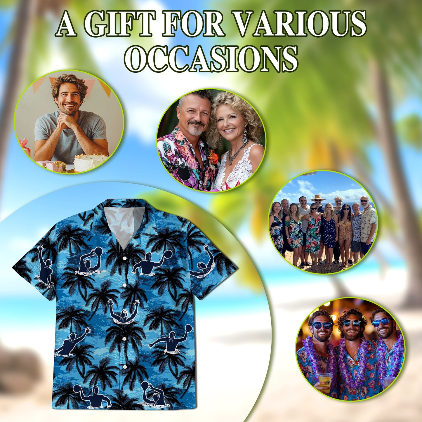 Water Polo Coconut Tree Hawaiian Shirt for Men, Button Down Aloha Shirt - Azhawaiian