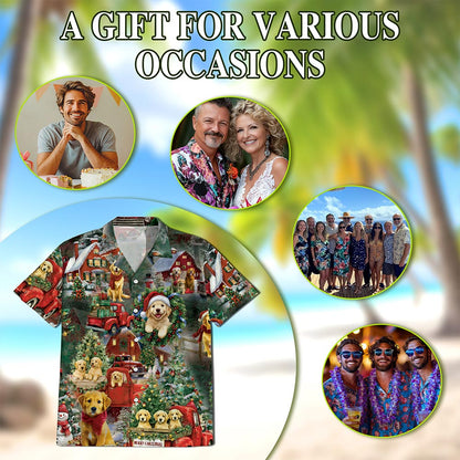 Golden Retriever Christmas Hawaiian Shirt for Men, Button Down Aloha Shirt - Azhawaiian