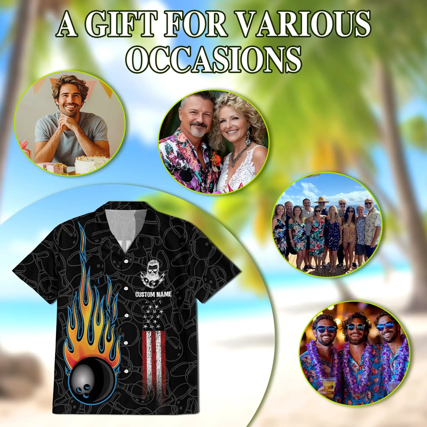 Bowling Hawaiian Shirt for Men, Personalized Patriotic Print| Azhawaiian