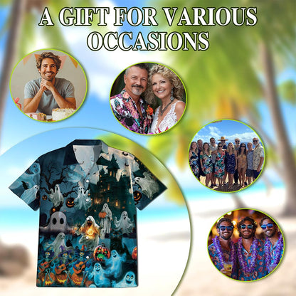 Halloween Ghost Hawaiian Shirt for Men, Button Down Aloha Shirt - Azhawaiian