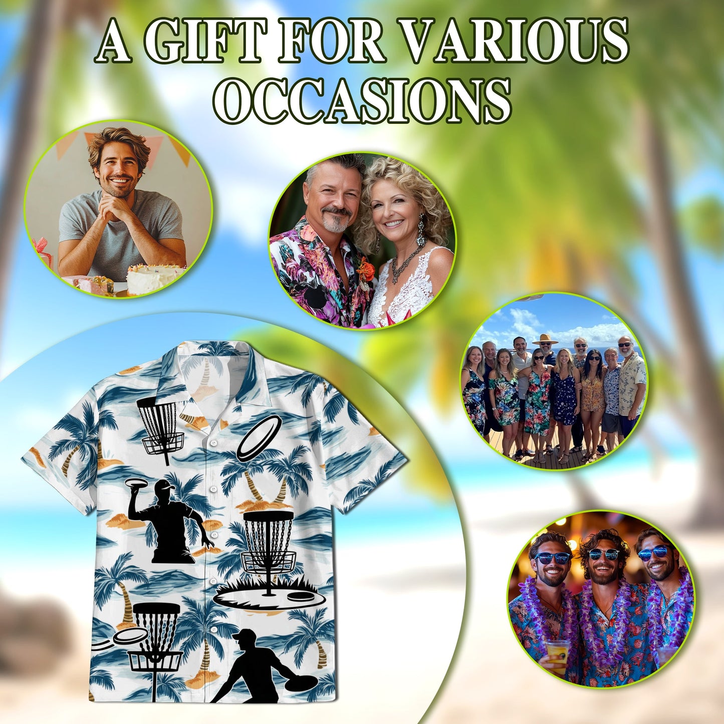 Tropical Disc Golf Hawaiian Shirt for Men, Button Down Aloha Shirt - Azhawaiian