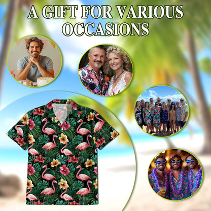 Flamingo Hibiscus Tropical Hawaiian Shirt for Men, Button Down Aloha Shirt - Azhawaiian