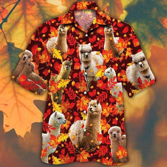 Alpaca Horse Lovers Autumn Red Leaves Hawaiian Shirt | For Men &amp;amp; Women | Adult | Hw8591