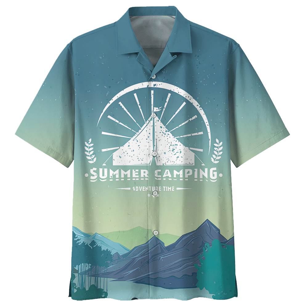 Camping  Blue Unique Design Unisex Hawaiian Shirt  