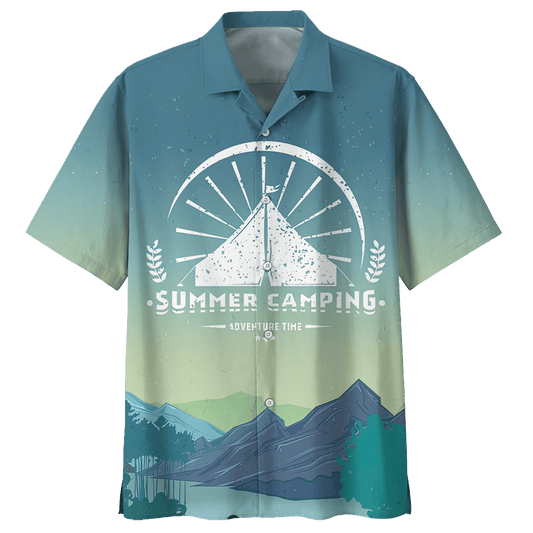 Camping  Blue Unique Design Unisex Hawaiian Shirt  