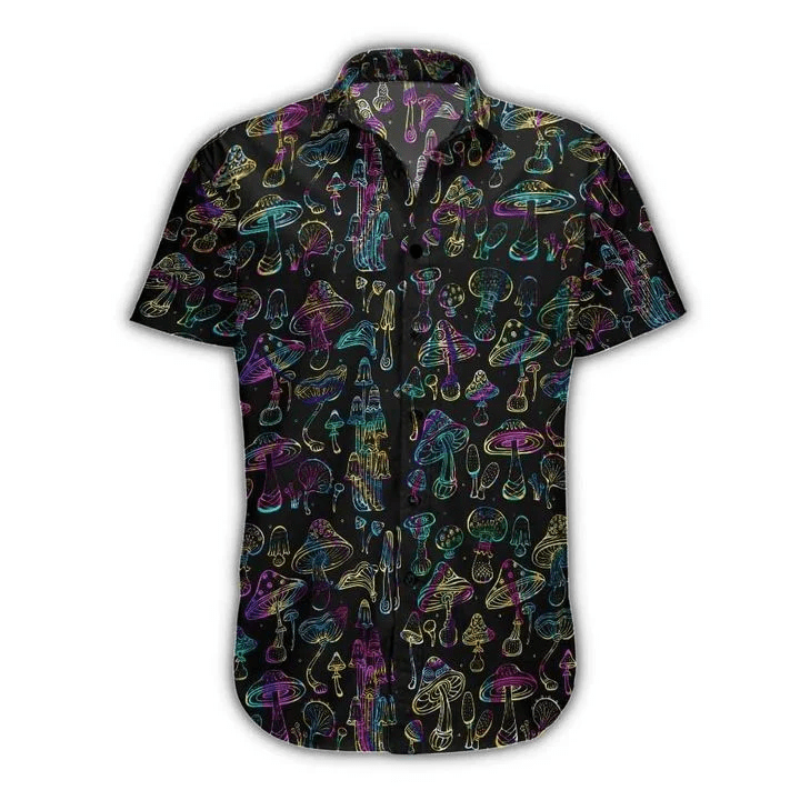 Hologram Hippie Mushroom Black Unisex Hawaiian Shirts