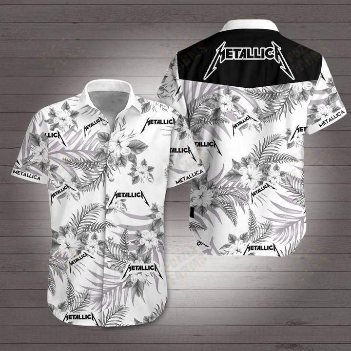 Metallica Hawaiian Shirt White Men Women Beach Wear Short Sleeve Hawaii Shirt