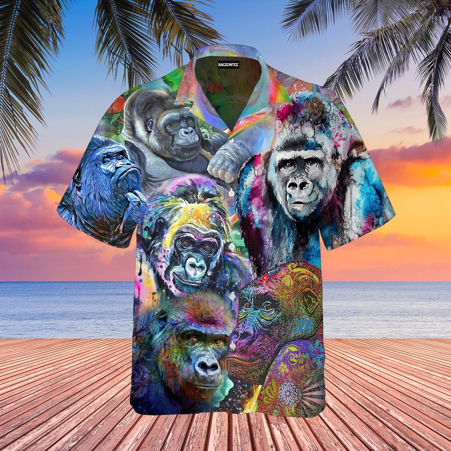 Amazing Colorful Gorilla Hawaiian Shirt | For Men &amp;amp; Women | Adult | Wt1258