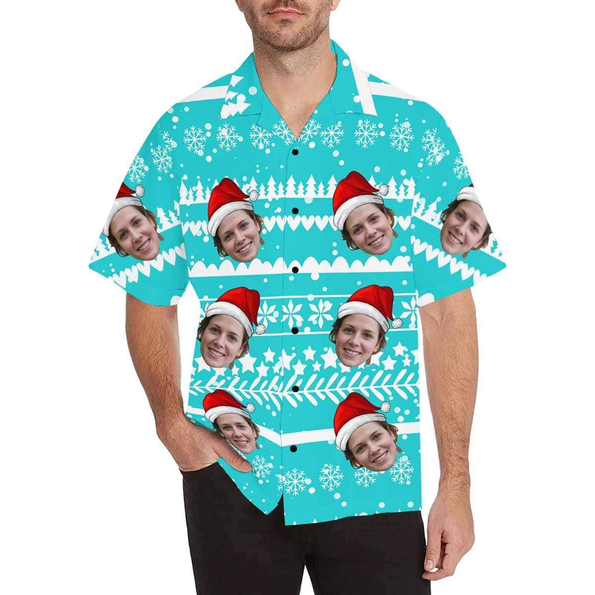 Custom Face Christmas Party Men's All Over The Print Hawaiian Shirt