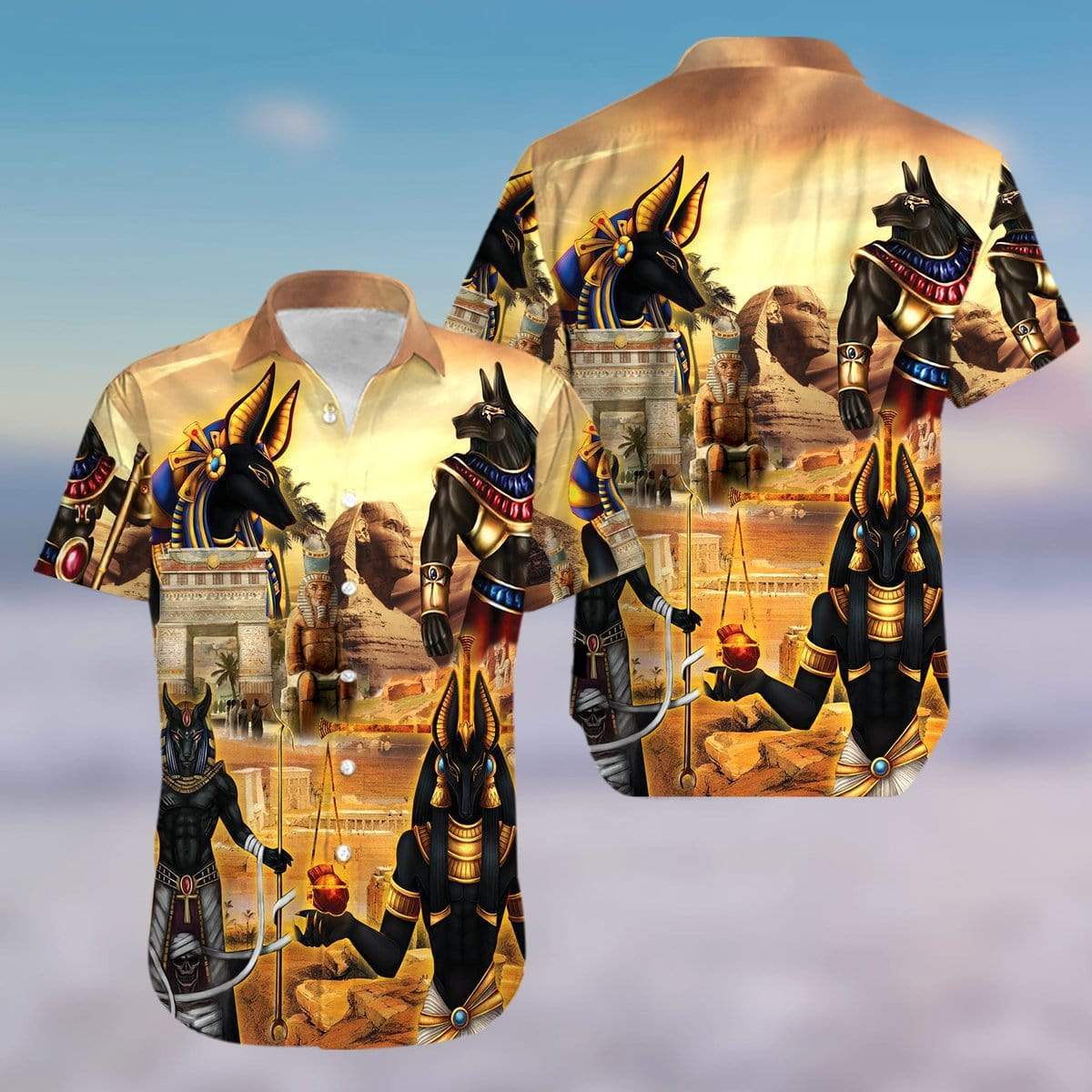 Amazing Anubis And The Pyramid Ancient Egypt Unisex Hawaiian Shirts