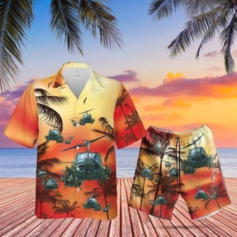 Hawaiian Aloha Shirts - Beach Shorts U.S Army Helicopter