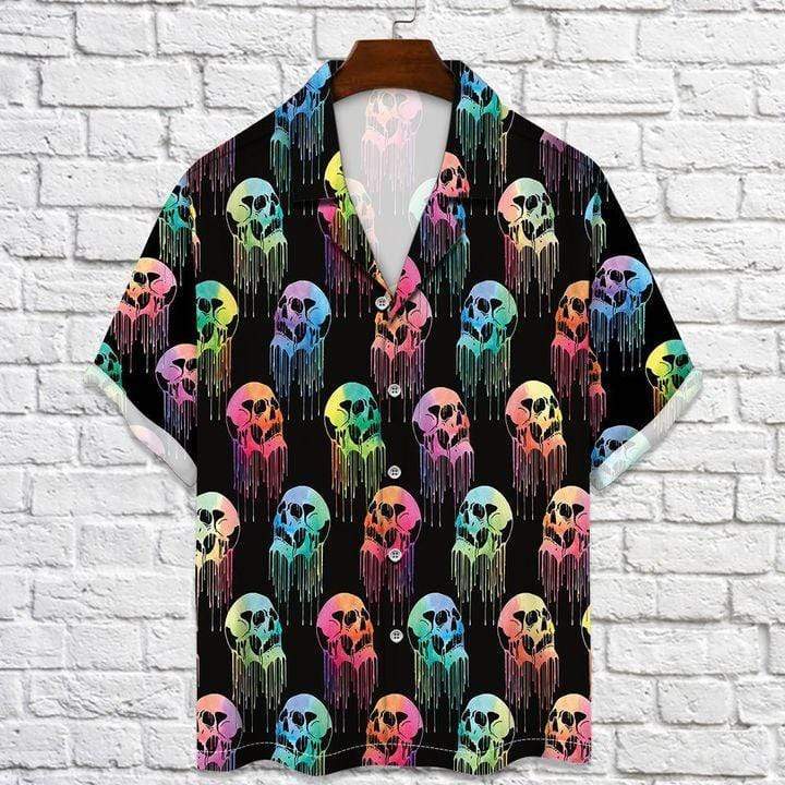 Colorful Skull Ice Cream Black Unisex Hawaiian Shirts