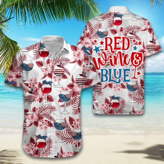 Hawaiian Aloha Shirts Red Wine Blue