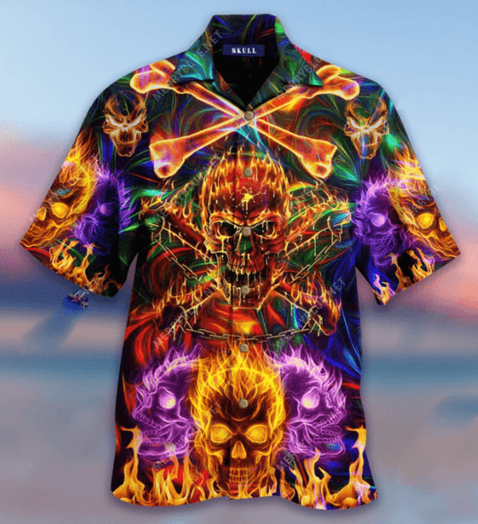 Danger Colorful Flaming Skull Unisex Hawaiian Shirts #V