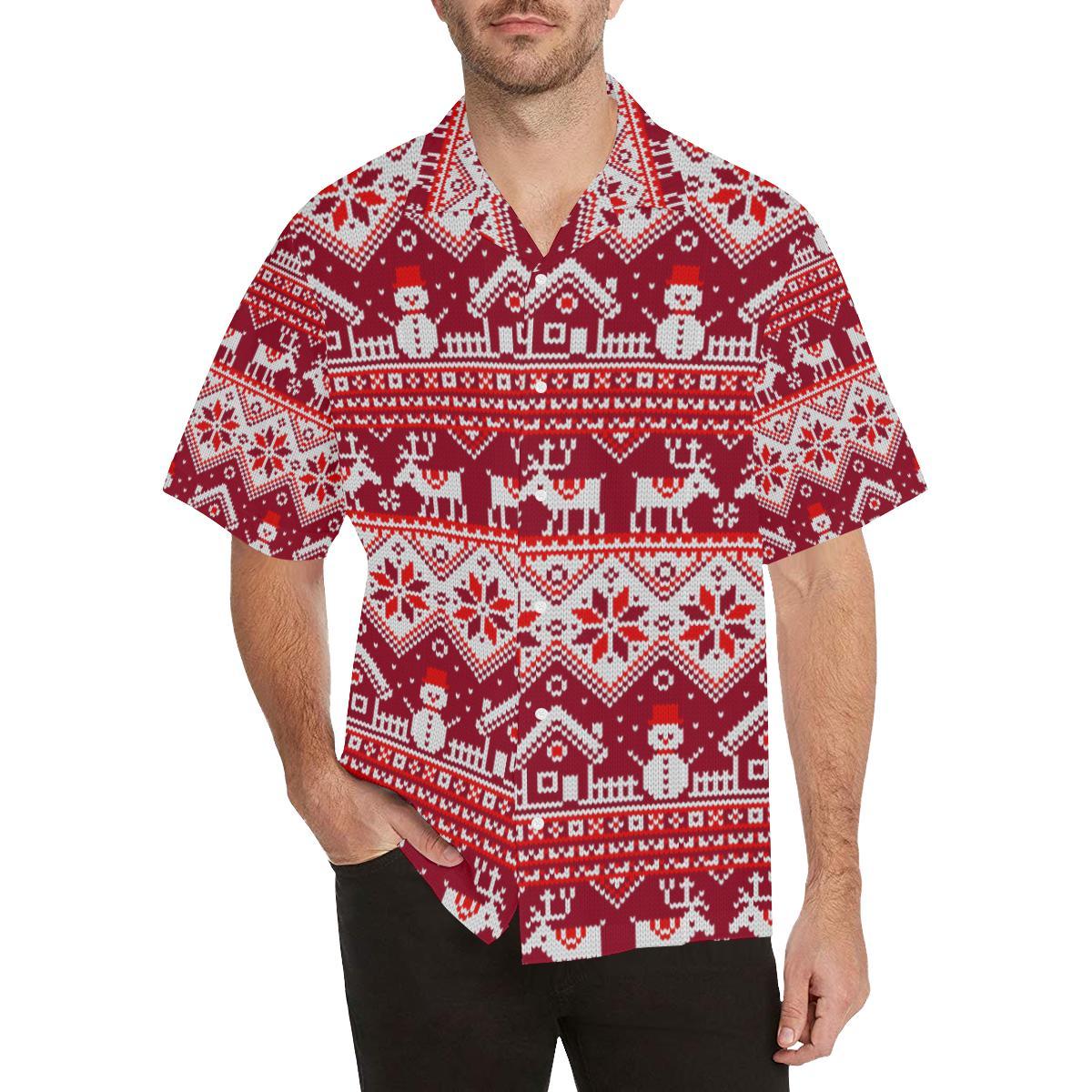 Snowman Sweater Printed Pattern Mens All Over Print Hawaiian Shirt