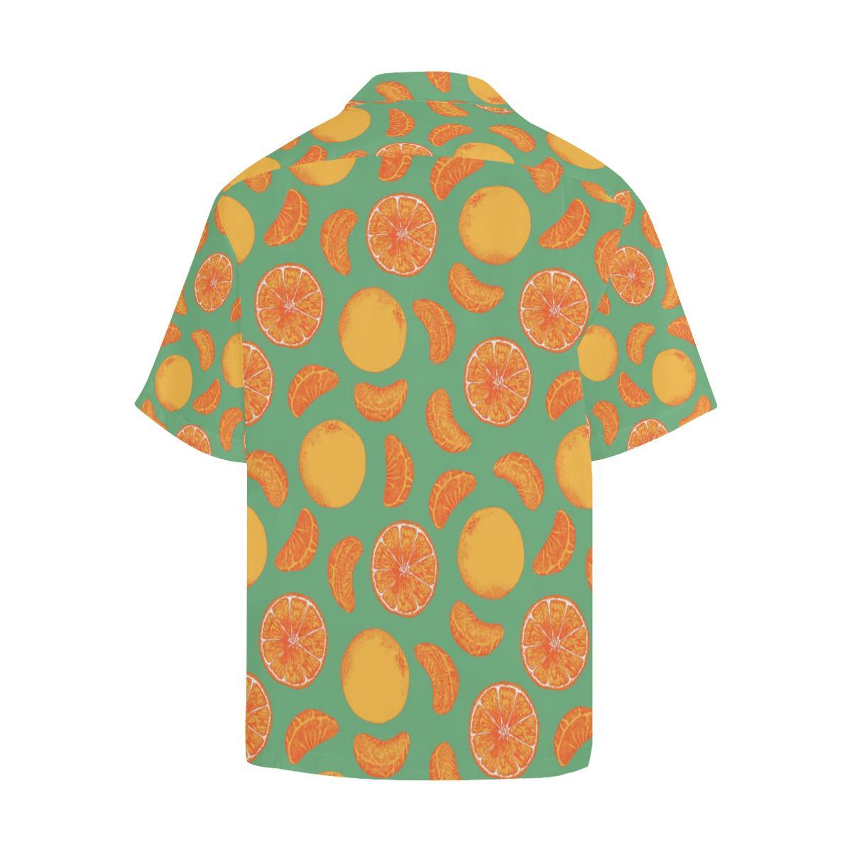 Orange Fruit Pattern Green Background Mens All Over Print Hawaiian Shirt