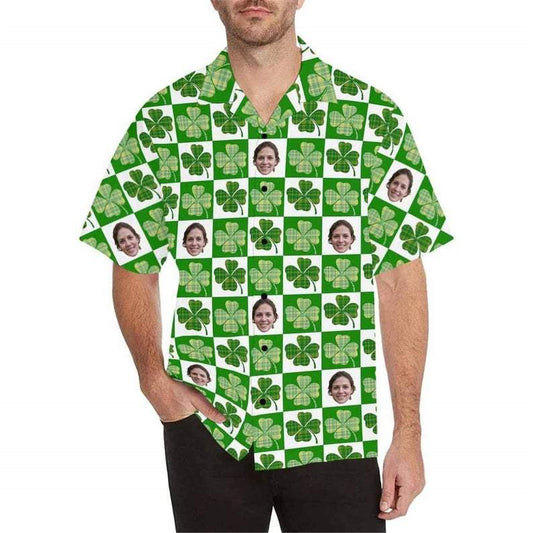 Custom Face Clover Customized Personalized St. Patrick's Day Gifts Hawaiian Unisex Aloha Shirts #DH