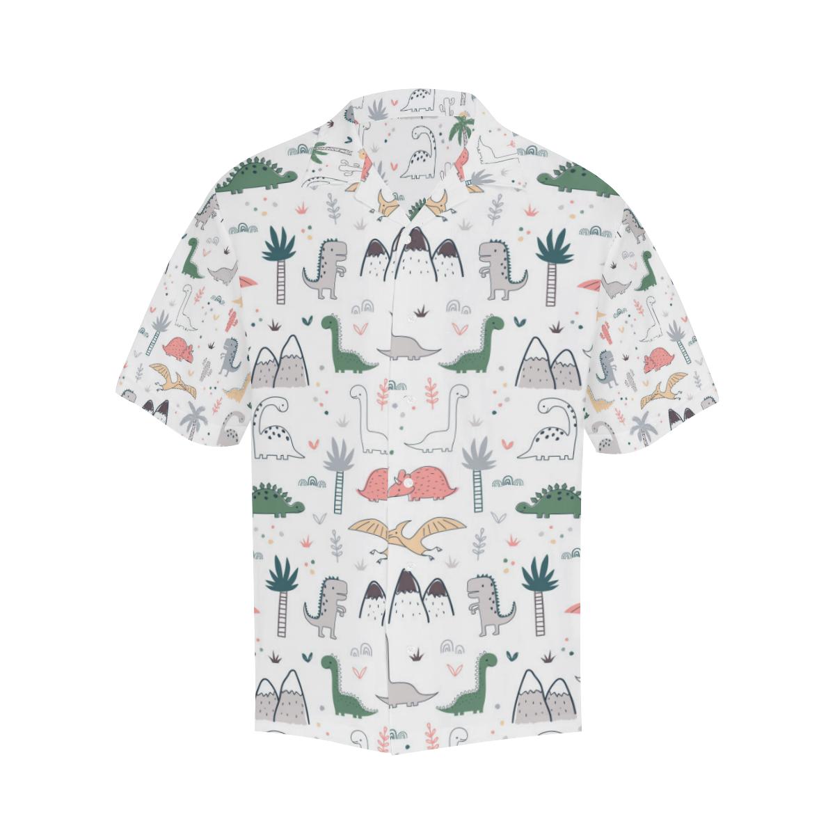 Cute Cartoon Dinosaurs Tree Pattern Mens All Over Print Hawaiian Shirt