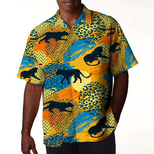 African Leopard Pattern Tropical Hawaiian Aloha Shirt