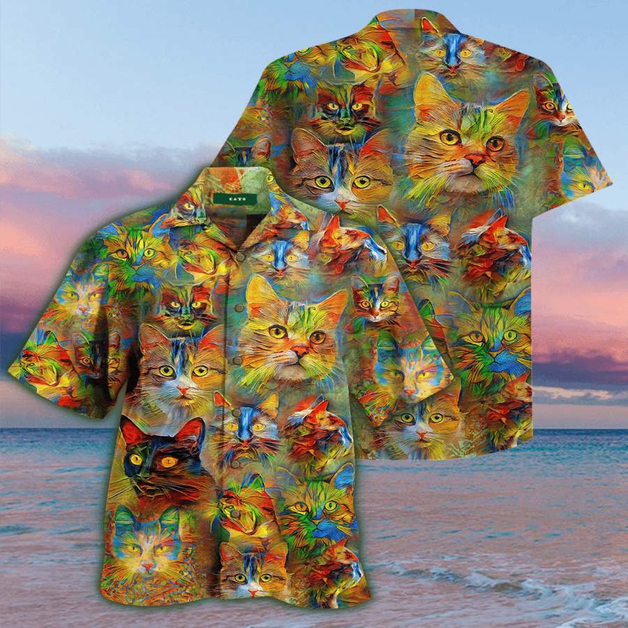 Christmas Cat Art So Cute Hawaiian Aloha Shirts #V