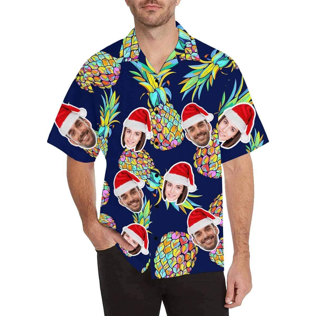 Custom Face Christmas Pineapple Men's All Over Print Hawaiian Shirt