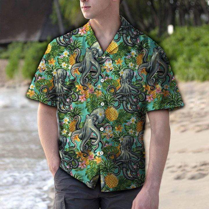 Tropical Pineapple Octopus Hawaiian Aloha Shirts #V