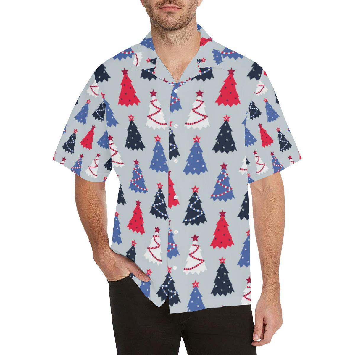 Christmas Tree Star Pattern Mens All Over Print Hawaiian Shirt