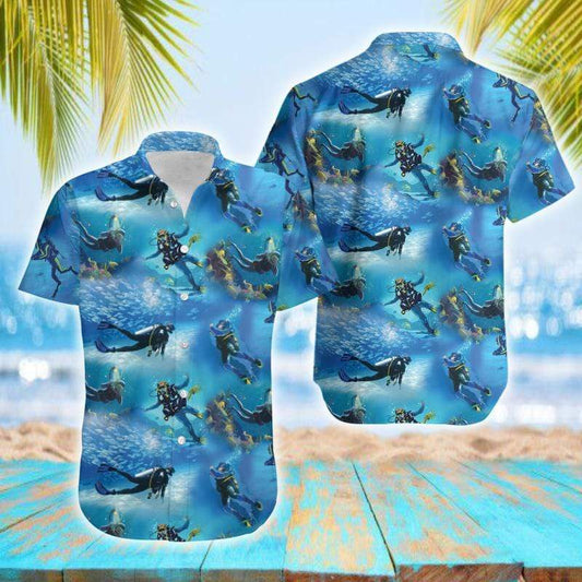 Amazing Scuba Diving Blue Ocean Hawaiian Aloha Shirts