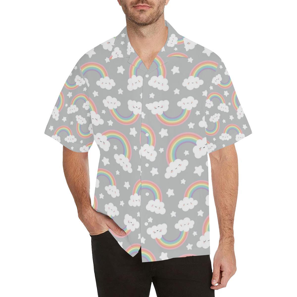 Cute Rainbow Clound Star Pattern Mens All Over Print Hawaiian Shirt