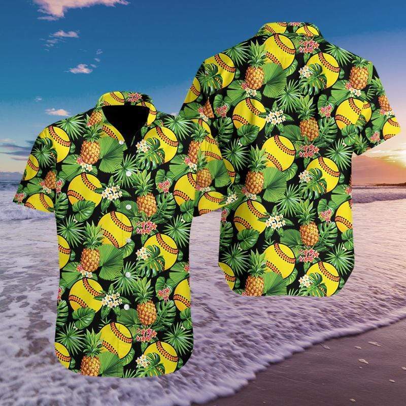 Softball Pineapple Tropical Hawaiian Aloha Shirts #129h