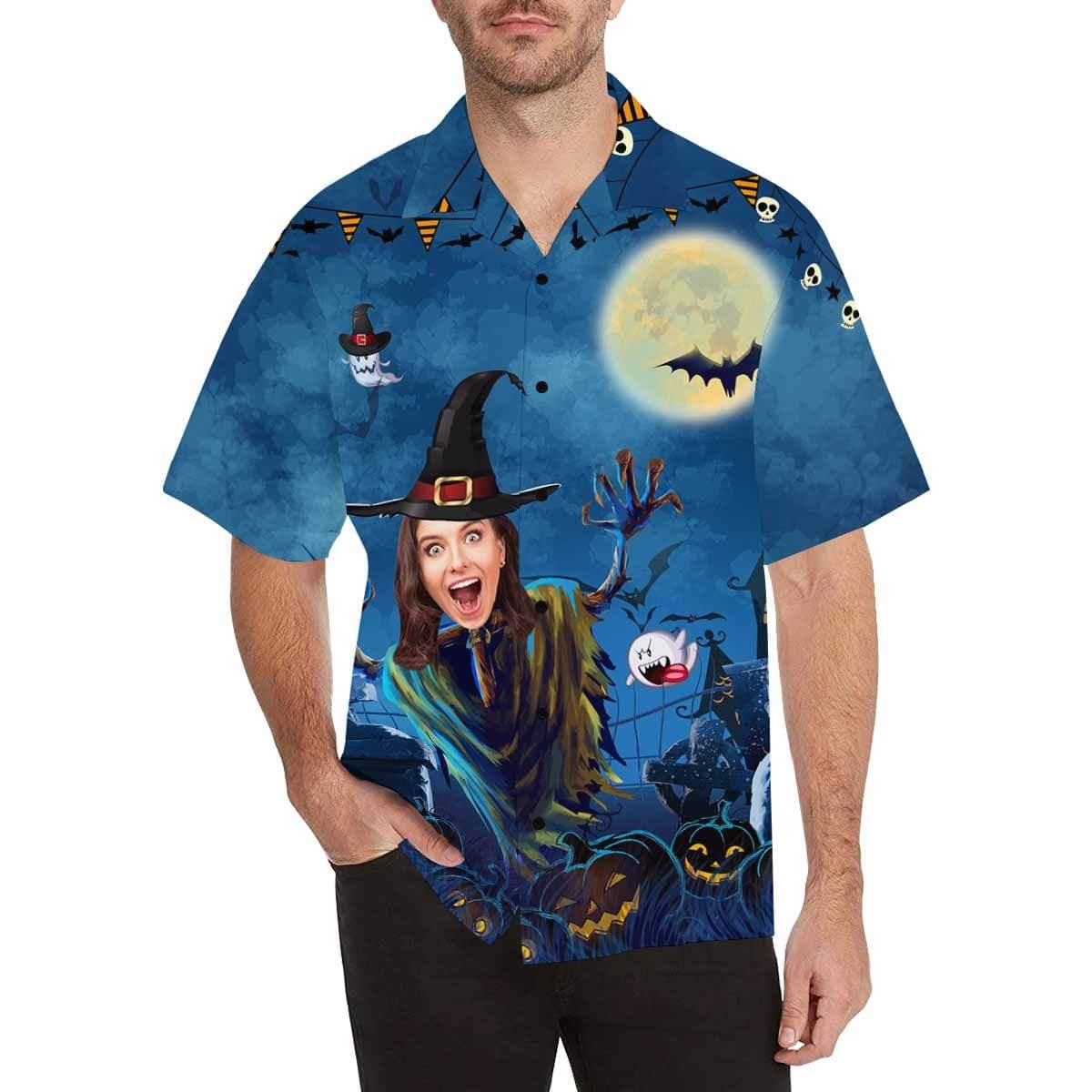 Custom Face Halloween Gift Men's All Over Print Hawaiian Shirt