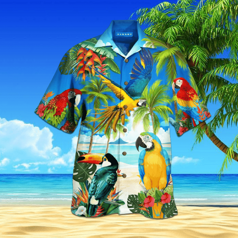 Parrot Coconut Trees Hawaiian Unisex Aloha Shirts #H