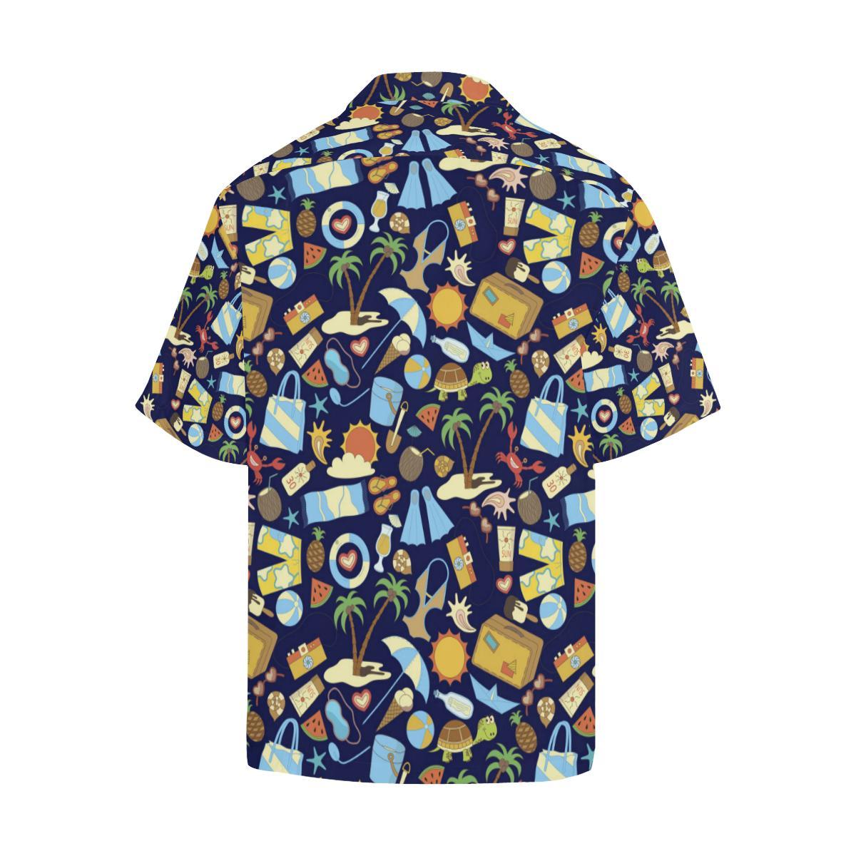 Beach Themed Pattern Print Design Hawaiian Shirt