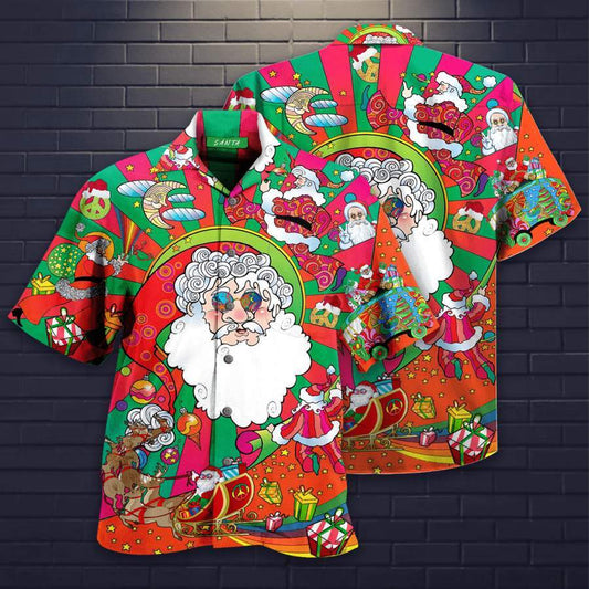 Hippie Santa Claus Merry Christmas Hawaiian Aloha Shirts