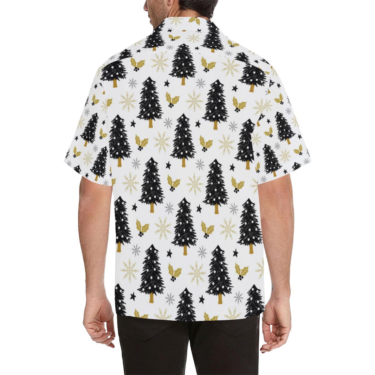 Christmas Tree Holly Snow Star Pattern Mens All Over Print Hawaiian Shirt