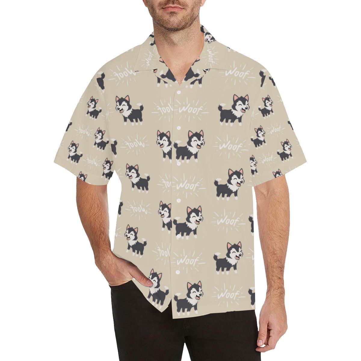 Cute Siberian Husky Mens All Over Print Hawaiian Shirt