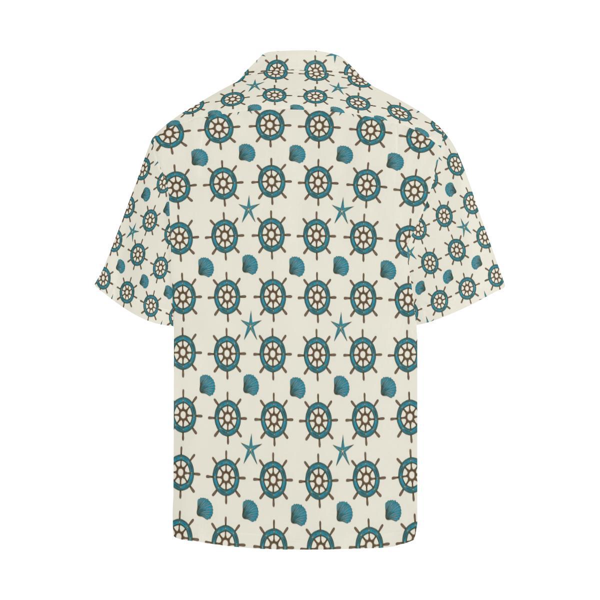 Nautical Steering Wheel Rudder Shell Pattern Mens All Over Print Hawaiian Shirt