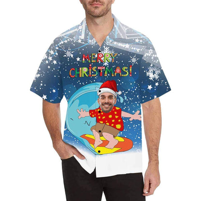 Custom Face Christmas Surfing Men's Hawaiian Shirt