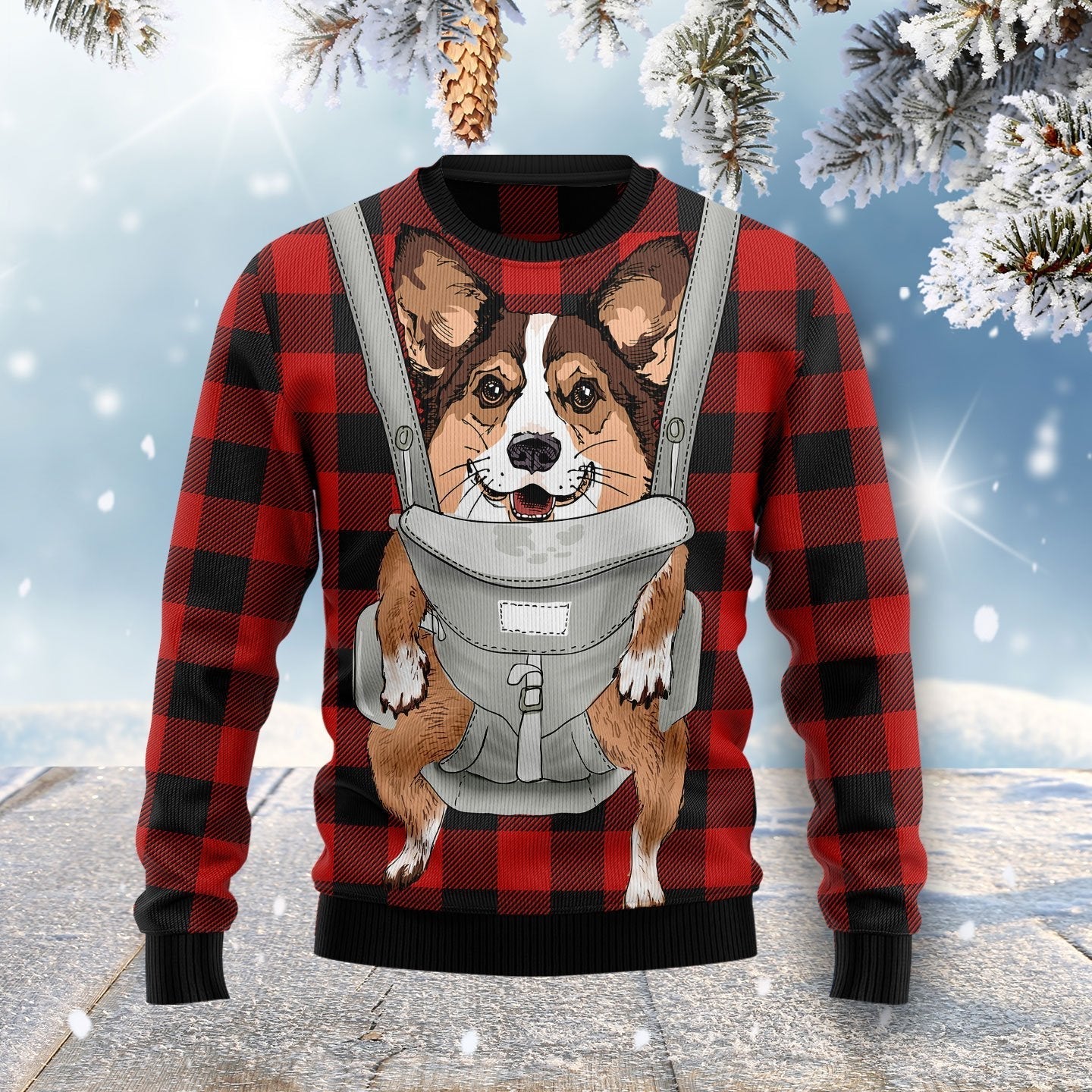 Front Carrier Dog Pembroke Welsh Corgi Ugly Christmas Sweater 