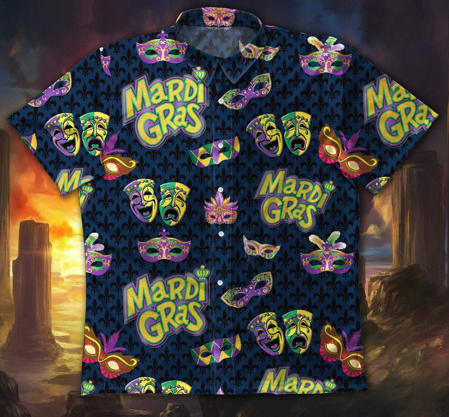 Mardi Gras Colorful Carnival Hawaiian Aloha Shirts #H