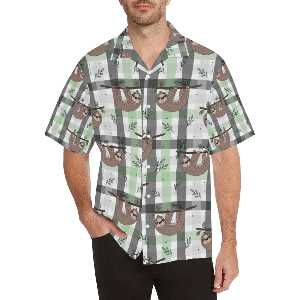 Sloth Pattern Stripe Background Mens All Over Print Hawaiian Shirt