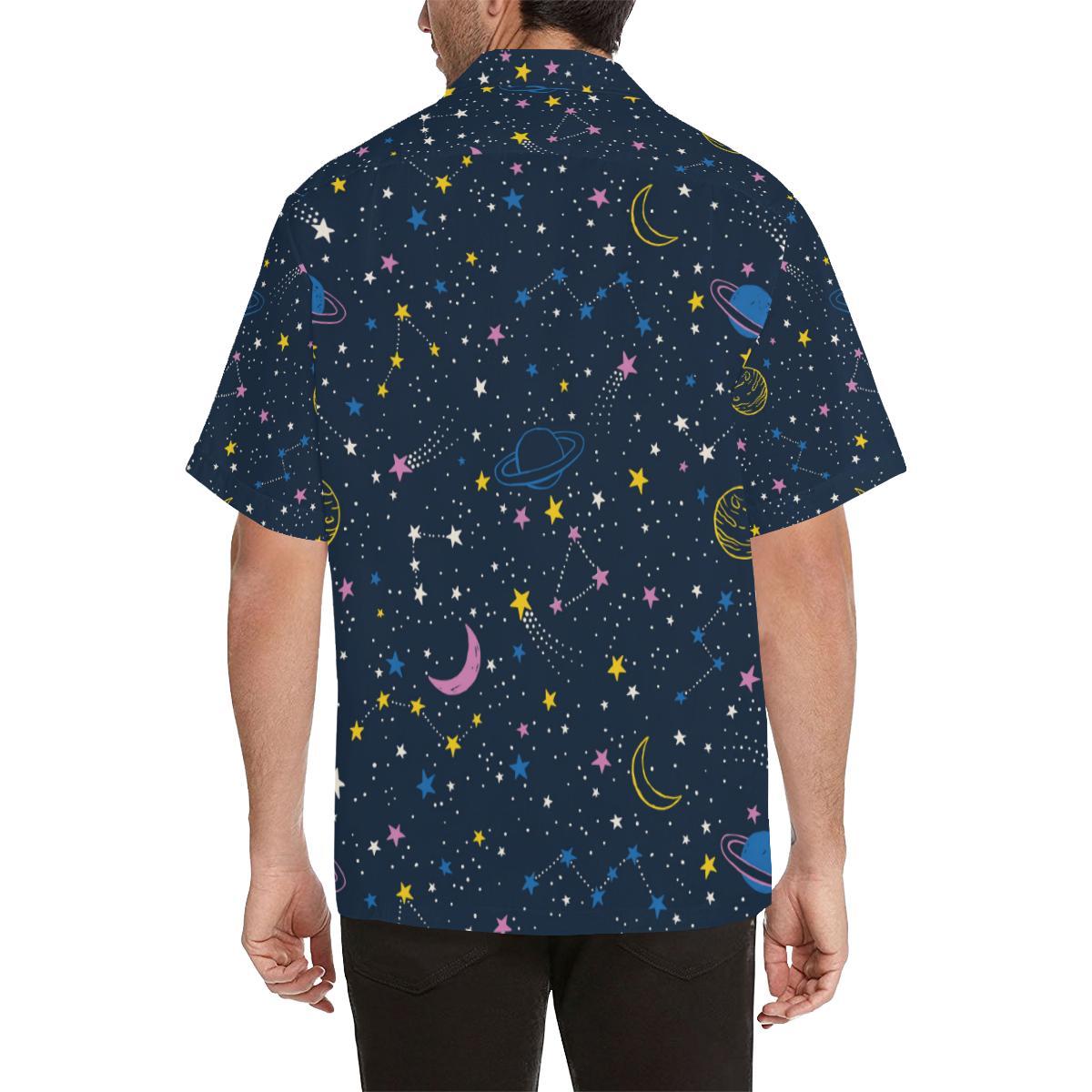 Space Pattern With Planets Comets Constellations Mens All Over Print Hawaiian Shirt